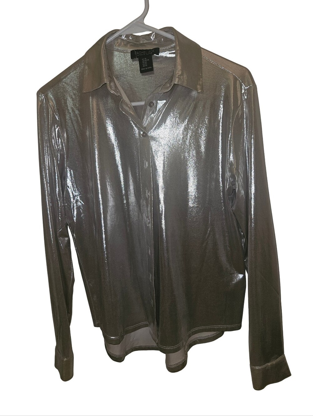 Rachel Zoe Silver Metallic Long Sleeve Button-Up Shirt